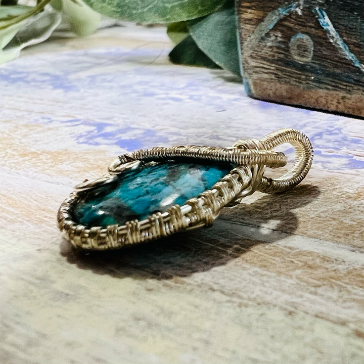 Turquoise Wire Wrapped Pendant Necklace-The Gaia Healing Stone