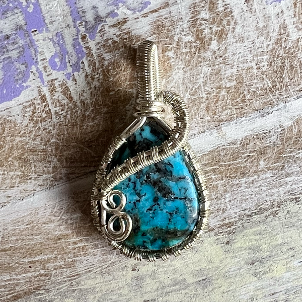 Turquoise Wire Wrapped Pendant Necklace