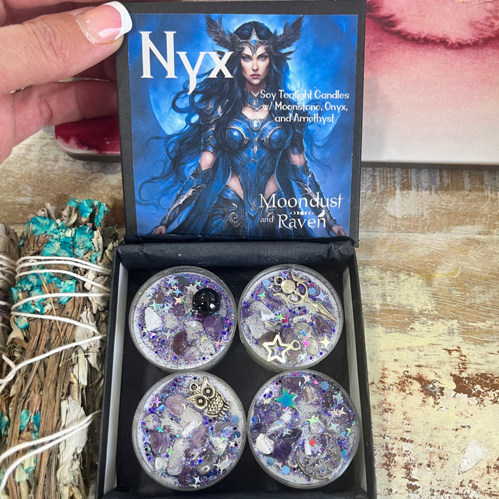 Nyx Tealight Crystal Candles, Ritual Candles-The Gaia Healing Stone