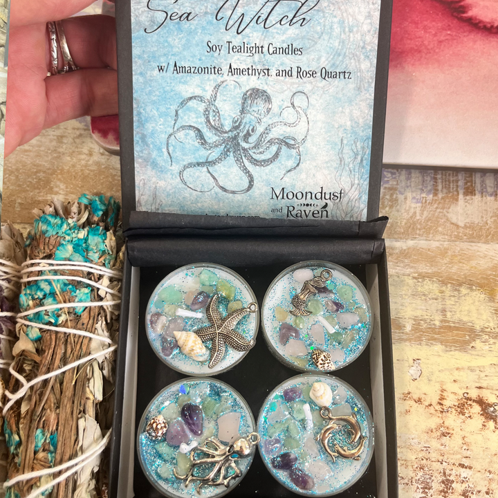 Sea Witch Tealight Candles Amazonite, Amethyst and Rose Quartz-The Gaia Healing Stone