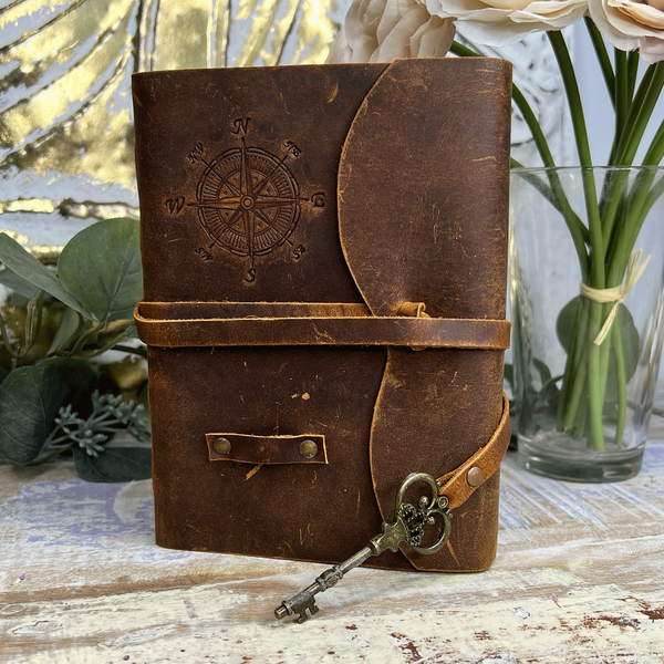 Compass Leather Journal with Parchment Paper 7in