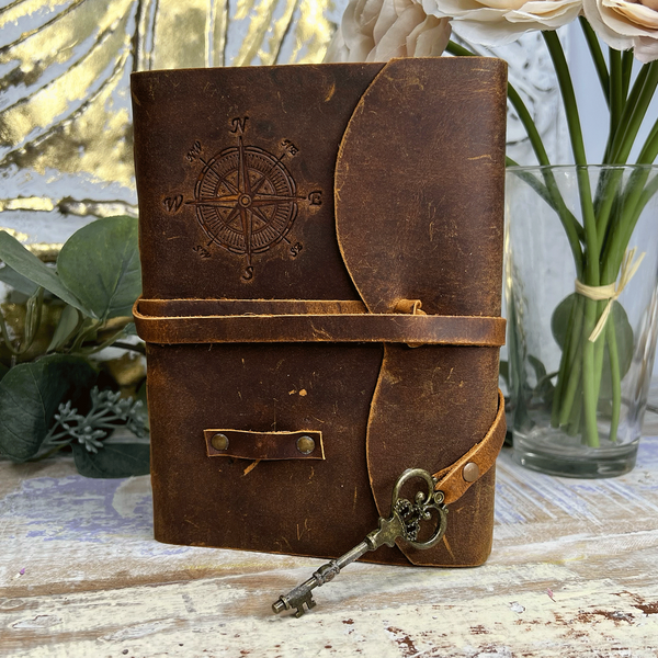 Compass Leather Journal with Parchment Paper 7in-The Gaia Healing Stone